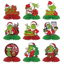 The Grinch 9pcs/Set Christmas Decoration Honeycomb Ornaments Theme Party Green Monster Honeycomb Tabletop Decor - Multicolor - View 1
