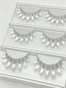 3 Pairs Colorful False Eyelashes Blue Green White Wispy Cosplay Party Strip Lashes Holiday Party Eyelashes - White - View 3