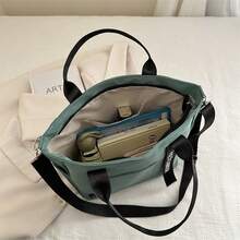 1pc Fashion Outdoor Large Student Tote Bag Crossbody Bag, Natural Reusable Zipper Closure Shoulder Strap - A - View 3