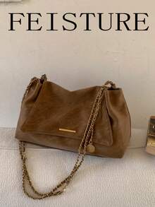 Solid Color Flap Chain Bag For Women, Fashionable Soft Shoulder Bag, Suitable For Girls, Women, College Students, New Professionals And White-Collar Workers, Perfect For Work, Business, Commuting, School - Brown - View 3