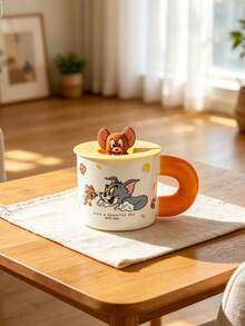 TOM AND JERRY. Authentic Ceramic Mug With Lid, Can Be Used As Phone Holder, 450ml Thick-Walled Ceramic Dust-Proof Cup, Suitable For Home, Office, Dorm And Birthday Gift, Microwave And Dishwasher - Multicolor - View 12