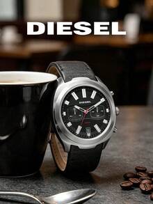 DIESEL DZ4499 Men Urban Chronograph Watch Oversized Silver Case Black Multi‑Sub‑Dial Contrast Strap Office Daily Male Wrist Watch - Black - View 1
