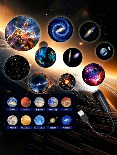 1pc USB Planet Mini Projector Light, 360° Rotating Decorative Lamp, Create Enchanting Atmosphere, Portable USB Powered LED Projector Light, Lighting, Lamp, Bedroom Lighting, Birthday, Party, Photography Lighting, Light, Projector, Stars In The Night Sky, Event, Suitable For Wall And Ceiling Decoration, Bedroom, Room, Room Decoration, Create LED Starry Romantic Atmosphere,