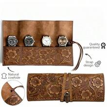 Top Grain Leather Handmade New Creative Tang Dynasty Grass Pattern Watch Storage Bag Foldable Genuine Leather Wristwatch Anti-Scratch Strap Watch Roll - Multicolor - View 1