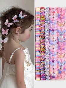 260pcs/Set Kids Simple Basic Princess Hair Ties, Scrunchies, Bows, Hair Clips & Claws Combo Set, Everyday Use & Gift - Multicolor - View 1