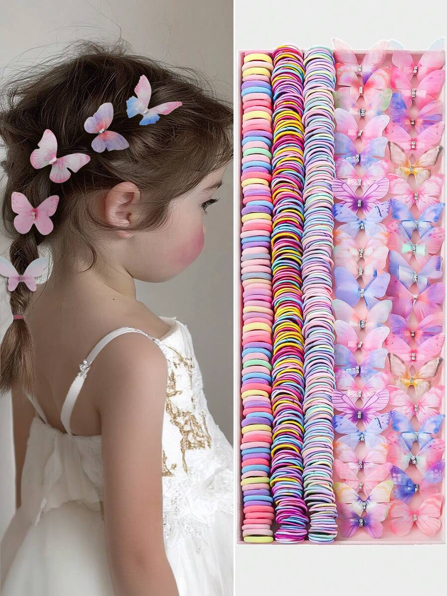 260pcs/Set Kids Simple Basic Princess Hair Ties, Scrunchies, Bows, Hair Clips & Claws Combo Set, Everyday Use & Gift - Multicolor - View 1