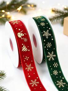 1roll 2.5cm Red And Green Velvet Ribbon With Gold Foil Accents – Featuring Winter Snowman And Snowflake Patterns; Ideal For Christmas Gift Wrapping, Gift Boxes, DIY Holiday Decor, Bouquets, Wreaths, And Tree Trimming. - Multicolor - View 10