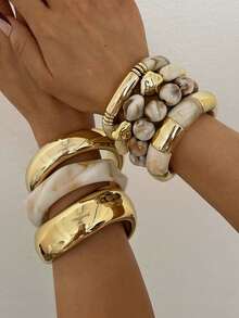 7/4/3pcs Vintage Elegant Fashion Beaded Bracelet Set, PMMA Geometric Casual Versatile, Suitable For Women's Daily Wear - Multicolor - View 5
