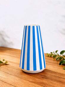 1pc Retro Striped Tapered Decor Vase, Versatile Tabletop Floral Container, Aesthetic Room Accent For Bedroom Living Room Home Decor - Cylindrical Stripes - View 7
