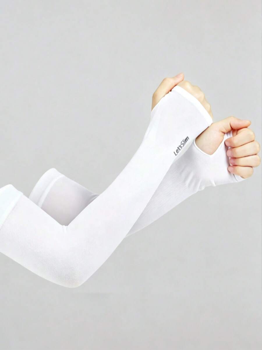 Solid Color Ice Sleeve Sun Protection Arm Covers, Suitable For Summer Driving Car Arm Sun Protection - White - View 1