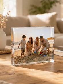 Custom Acrylic Photo Block, Personalized Photo Crystal Brick Souvenir, Transparent Acrylic Photo Display Ornament, Suitable For Home Desktop Family Travel Memory Customized Gift, Birthday And Anniversary Gift, Home Decor, Room Decor - Multicolor - View 2