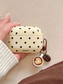 Ins Minimalist Coffee Bean Black Polka Dot Earbud Cover With Coffee Cup Charm Keychain, Aesthetic Protective Shell ForAirPods 4 /ForAirPods 5 /ForAirPods Pro /ForAirPods 3 /ForAirPods 1/2 - Multicolor - View 2