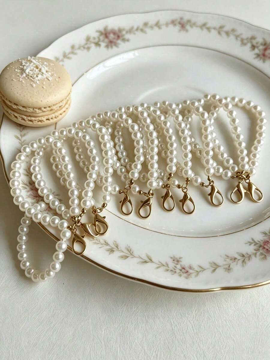Faux Pearl Short Chain Pendant, Faux Pearl Beaded Lobster Claw Keychain, Bag Charm, Decorative Accessory, Universal Keychain And Phone Strap Accessory, Exquisite And Versatile, Suitable As Key Pendant, Phone Lanyard Or Bag Decoration, Fits Various Matching And Usage Scenarios. - Multicolor - View 1