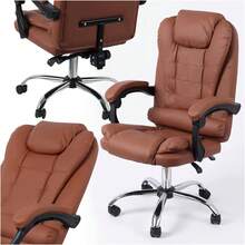 Office Chair With Adjustable Height, Brown Faux Leather Upholstery, PPU Foam Padding, High Backrest With Lumbar Support, Padded Armrests, Swivel Base And Polyurethane Wheels For Home Office, Study And Desk Work - Brown - View 1