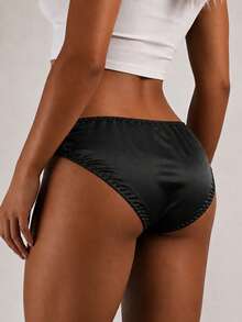 5pcs Women's Shiny Silk-Like Satin Bikini Panties Set, Elastic Triangle Briefs, Soft Comfortable Solid Color Sexy Daily Underwear, Hand Wash - Black - View 4