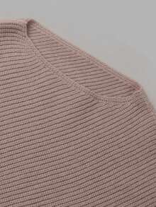 NiceArt Women's Autumn/Winter Brown Vintage Batwing Sleeve Knit Sweater, Boat Neck Diagonal Ribbed Knit Asymmetrical Hem Pullover, Autumn Outfit, Office Commute, Social - Mocha Brown - View 3