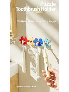 Cute Puzzle Toothbrush Holder Wall Hook, Self-Adhesive No-Drill Wall Mount Storage Rack, Multi-Function Cartoon Storage Rack, Suitable For Toothbrush, Towel, Hat, Mask, Bathroom Kitchen Entryway Home Decor - Multicolor - View 7
