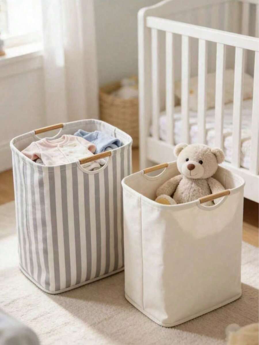 Large Foldable Children's Toy Storage Basket With Bamboo Handle, Independent Waterproof Laundry Basket, Suitable For Nursery, Laundry Room, Bedroom And Dormitory - Multicolor - View 1