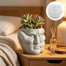 SUPWANPENG Abstract Hand-Held Face Silicone Mold, Creative Face & Hand Shape Silicone Mold For DIY Cement Succulent Planter, Pen Holder, Aromatherapy Candle Jar, Resin Casting Desktop Art Decor Mold - A - View 5