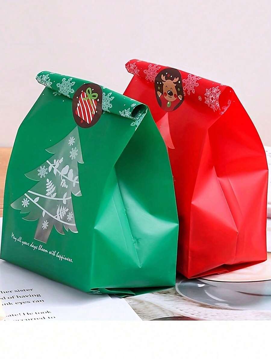 1/10/30/50pcs Red & Green Christmas Packaging Bags, Reusable Christmas Gift Storage Bags, Suitable For Christmas Decorations, Party Supplies And Accessories (Stickers Not Included) - Multicolor - View 1