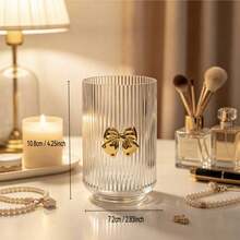 1pc Transparent Acrylic Makeup Brush Holder With Gold Bow, Creative Cosmetic Storage Bucket, Lipstick And Pen Organizer, Desktop Decor Makeup Storage Box - View 8