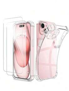 Screen Protection Shockproof Airbag Corners 3-In-1 Protection Kit: 2pcs High-Definition Tempered Glass Screen Protectors + 1pc Shockproof Transparent Soft Phone Case, Easy To Install, High Transparency Waterproof Anti-Fall Scratch Resistant Spring Easter Gift - Clear - View 62