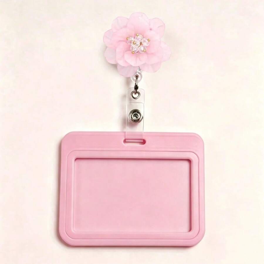 1 Set Handmade Multi-Layer Crystal Flower Retractable Badge Reel With Horizontal ID Card Holder, Featuring Shiny Faux Pearls, Gift For Doctors, Nurses, Teachers, Students, Office Staff - A - View 1