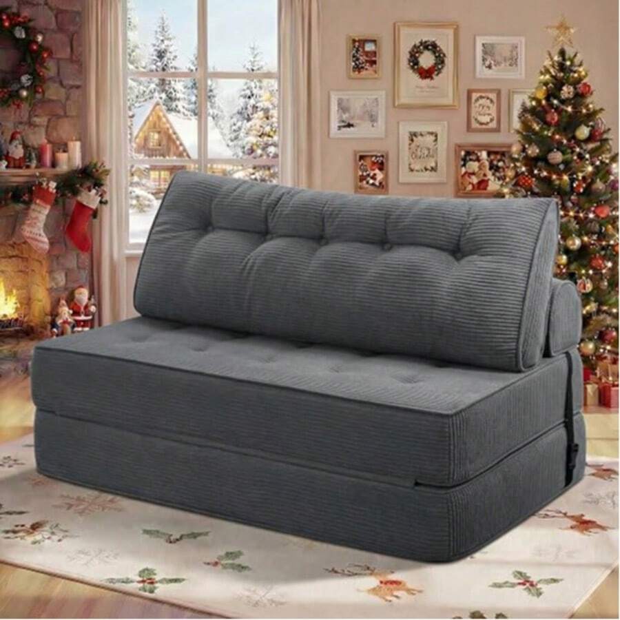 Foldable Corduroy Sofa Bed, 3‑In‑1 Convertible Floor Sleeper Couch Chair, Multi‑Purpose Full‑Grey Lazy Sofa For Living Room Bedroom Guest Room Home Furniture - Dark Grey - View 1