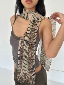 1PC Y2K Zebra-Leopard Print Scarf-A Lightweight Neck Scarf And A Street-Style Accessory Perfect For Everyday Parties - Multicolor - View 2