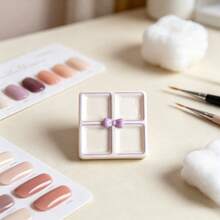 1pc Mini 4-Grid Nail Glitter Storage Box & Nail Color Palette, With Bow Decoration, 2-In-1 Watercolor Palette, Multi-Purpose Nail Rhinestone & Pearl Storage Tray - Multicolor - View 12