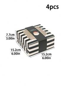 4pcs/12pcs Holiday Window Gift Boxes, Christmas Striped Square Dessert Boxes, Red & Green Santa Tree Design, Party Favors, Cookies & Small Gifts Box - View 17