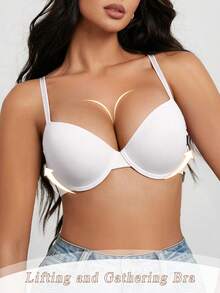 1pc Women's Deep V Push-Up Bra - Padded Seamless Underwire Bra, Smooth Solid Color T-Shirt Bra, Comfortable Lift, Invisible Fit - White - View 7
