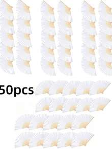 5/10/50 Pack White Paper Fan White Bamboo Folding Fan Handheld Fan Paper Folding Fan Suitable For Engagement, Graduation, Wedding Party Decoration Bedroom Home Desktop Ornament - White - View 11