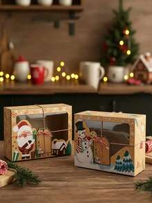 27pcs New Christmas Kraft Paper Window Gingerbread Gift Box, Creative Candy Gift Box, Santa Claus, Snowman And Gingerbread Man Pattern, Suitable For Christmas Birthday Gift Box, Christmas Party Planning, Home Baking Enthusiasts, Holiday Gifts - Multiple Styles - View 7