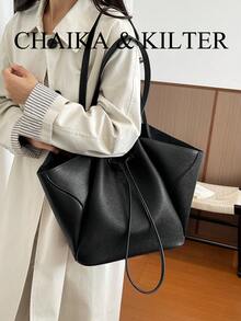 CHAIKA & KILTER 2pcs Solid Color PU Fabric Shoulder Bag Women's Casual Large Capacity Tote Bag BOOK Bag Double Handle Design Magnetic Closure Suitable For Travel, Shopping, Dating, Women's Gift, Suitable For Teenage Girls, College Students, Beginners And White-Collar Workers, Perfect For Office, Campus, Work, Business, Commute, Outdoor, Travel, Outing - Black - View 9