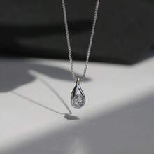 Dây chuyền mặt giọt nước cho nữ, đính đá rhinestone lấp lánh, thiết kế ngách sang chảnh phong cách Ins, dây chuyền xương quai xanh cao cấp - Bạc - Xem 3