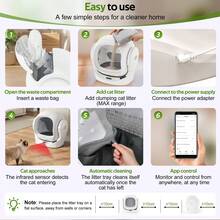 Flieks Self-Cleaning Cat Litter Tray, 65L Automatic Cat Litter Box For Multiple Cats, Multi-Litter Compatible, Infrared Sensor, Odor Eliminator, App Controlled With Child Lock - White B - View 8