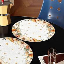 1/4/6pcs Autumn Collection Warm Orange Floral Butterfly Wreath Hand-Painted Pattern Placemats, Made Of Polyester Fiber, Suitable For Home Kitchen Table Decoration And Party Scene Decoration - Multicolor - View 6