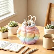 2pcs Cute Down Jacket Shaped Storage Box, Creative Makeup Organizer, Multi-Functional Desktop Stationery Holder, Aesthetic Desk Decor, Suitable For Office, Home, Student Dorm, Unique Gift For Girls (1 Storage Box + 1 Mini Scarf) - Multicolor - View 8