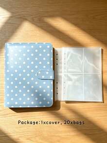 A5 Polka Dot Small Card Storage Album, 4-Pocket 6-Ring Cute Card Collection Binder, PU Leather Cover, Suitable For 2x3 Inch Photo Cards/Trading Cards (Pink/Black/White/Blue/Red) - Rectangle - View 18