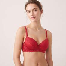 3 SUJETADORES Para Mujer EN COPA B Y C CON VARILLA  Diseño: Zigzag a media copa -ideal para regalar o consentirte a ti misma - Rojo - Ver 6