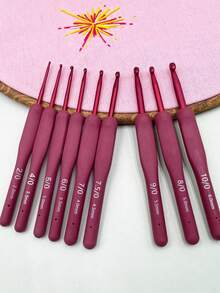 9pcs Crochet Hook Set, Red Soft Handle, Bright Colors, Suitable For Beginners And Professional Knitters, Perfect For DIY Crafts, Durable Yarn Knitting Needles, Gift For Mother Or Wife - Multi-color - View 3