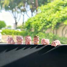 6pcs Creative Cream Pig Car Dashboard Desktop Decoration DIY Car Interior Office Desk Computer Screen Decor Accessories - Creamy Pig - View 4
