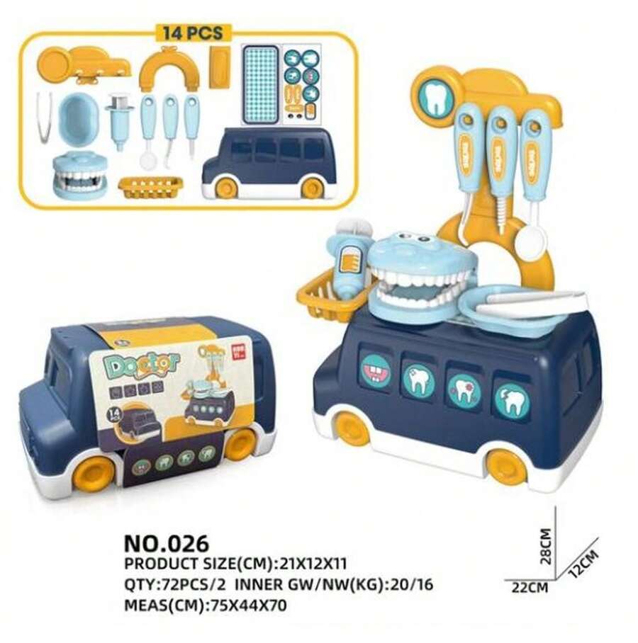 Juego de simulación de autobús para niños, 3 estilos opcionales (Dentista / Cocina / Herramientas de reparación), juguete de simulación de rol con caja de almacenamiento para niños pequeños - JCH-100206 - Ver 1