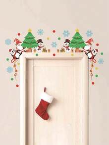 3pcs Christmas Wall Stickers - Santa Claus, Snowflake And Tree Design | Removable PVC Stickers, Suitable For Holiday Door Frames And Walls - Multicolor - View 3