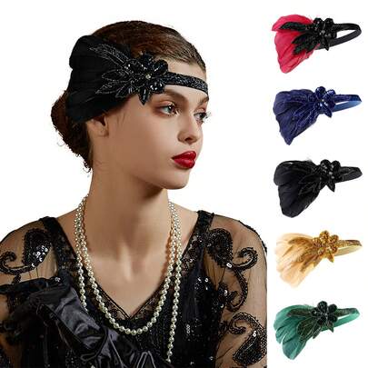 1pc 1920s Flapper Feather Headband Rhinestone Vintage Feather Headpiece For Roaring 20s Gatsby Party Masquerade