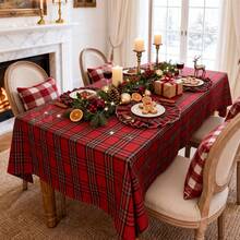 1/2/4pcs Red & Green Plaid Scalloped Edge Dual-Tone INS Style Christmas Atmosphere Round Napkins, Suitable For Weddings, Valentine's Day And Home Decor - Multicolor - View 14