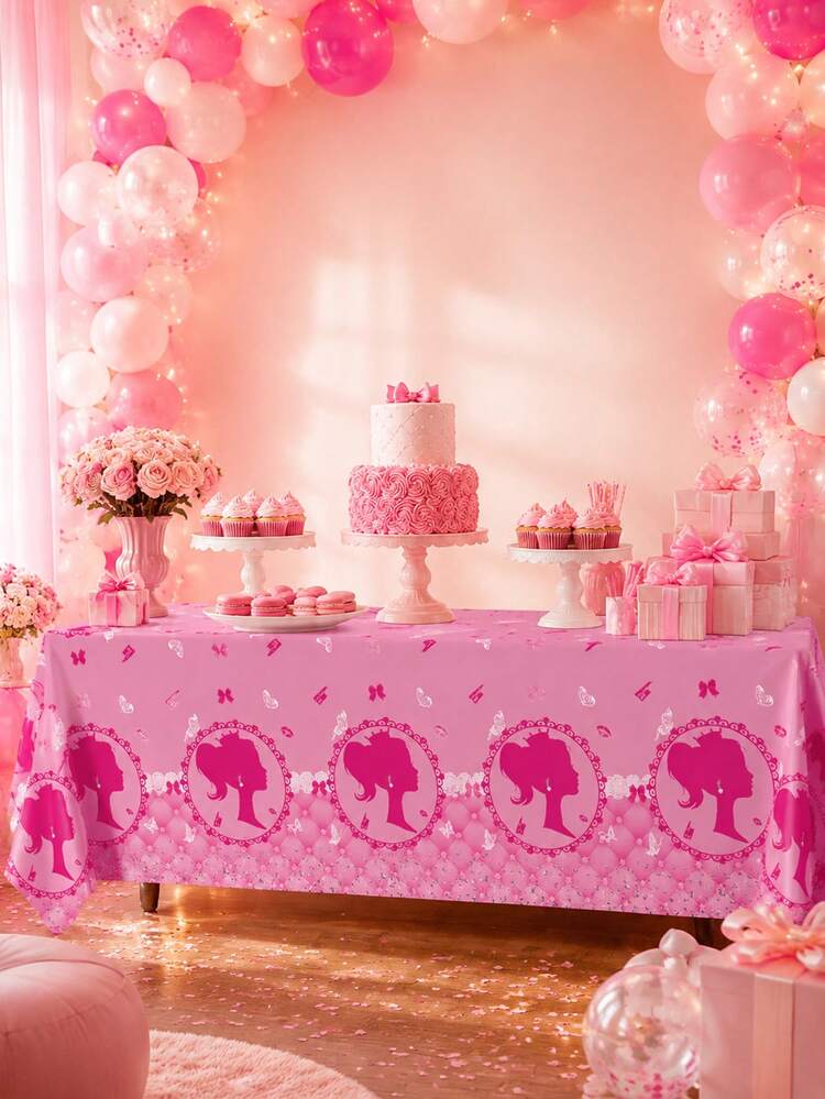 Splendor Blue Plaid Disposable Party Tablecloth, Cute Cartoon Silhouette Print Tablecloth, Birthday Table Decoration - Multicolor - View 11