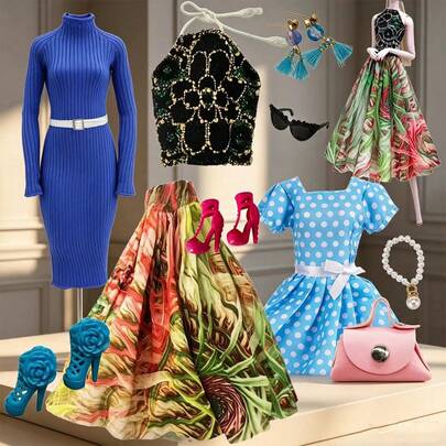 Multi-Piece Luxury Doll Outfit Set, Designed For Fashion Enthusiasts, Paired With Exquisite Accessories, Suitable For Various Occasions. Fits 11.5-12 Inch Dolls, 1/6 BJD Doll Clothing, Can Be Used As Holiday Gift.