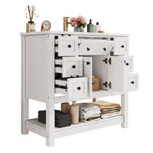 Bathroom Vanity Made Of Wood With 6 Drawers With Storage Foldable White - White - View 3
